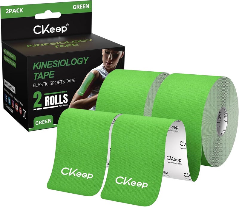 Ckeep Kinesiology Tape, Uncut 2 Rolls, Original Cotton Elastic Premium Athletic Tape,Latex Free Hypoallergenic, 2inch x 16ft, Green - Image 1